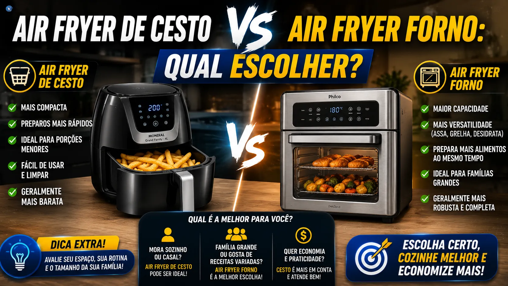 Air fryer de cesto vs air fryer forno: qual escolher