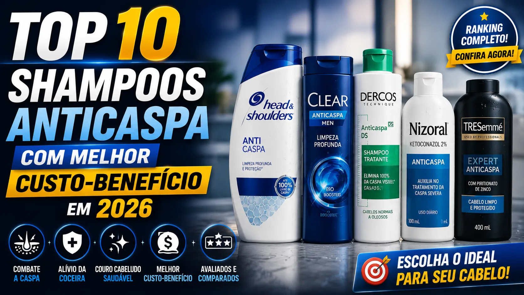 Top 10 shampoos anticaspa com melhor custo-benefício em 2026