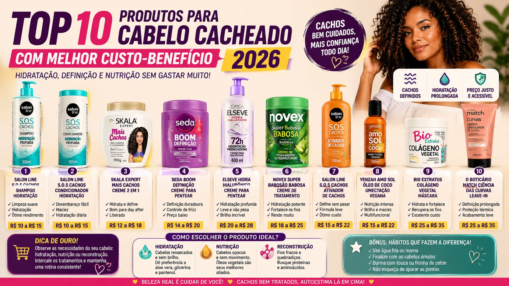 Top 10 produtos para cabelo cacheado com melhor custo-benefício